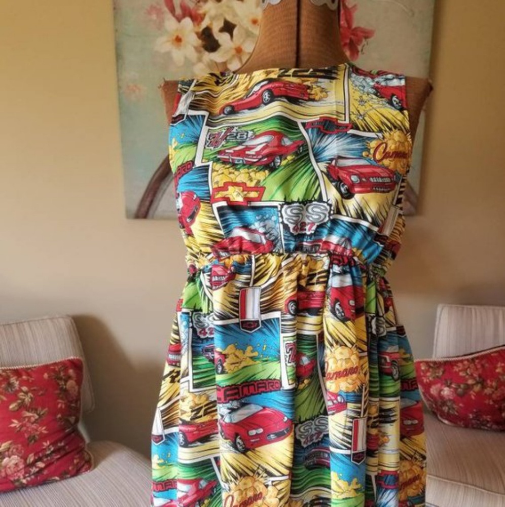 One Of a Kind, Pouf Dress with 1969' Camero Print